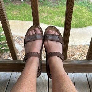 Naot Brown Sandals Classic Two-Strap Design